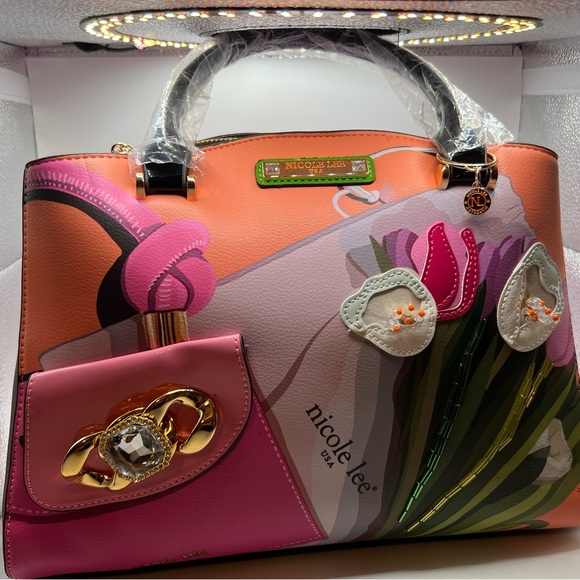Nicole Lee Pink and Orange Satchel - Picture 2 of 9